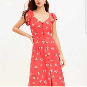 Loft coral floral midi dress